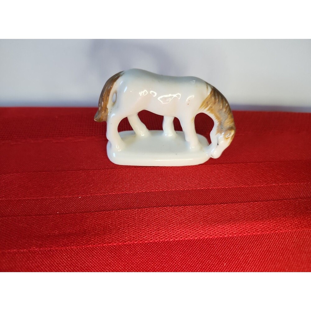 Vtg Ceramic White Horse Figurine Grazing Pony Miniature Made In Japan 2"